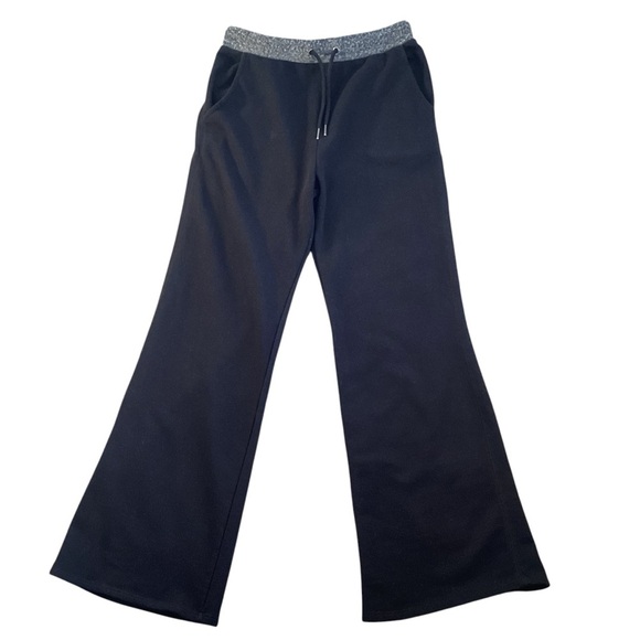 Yummy‎ Sweater Co Black Heather Ribbed Knit Flare Leg Yoga Pants, Medium - Picture 1 of 10